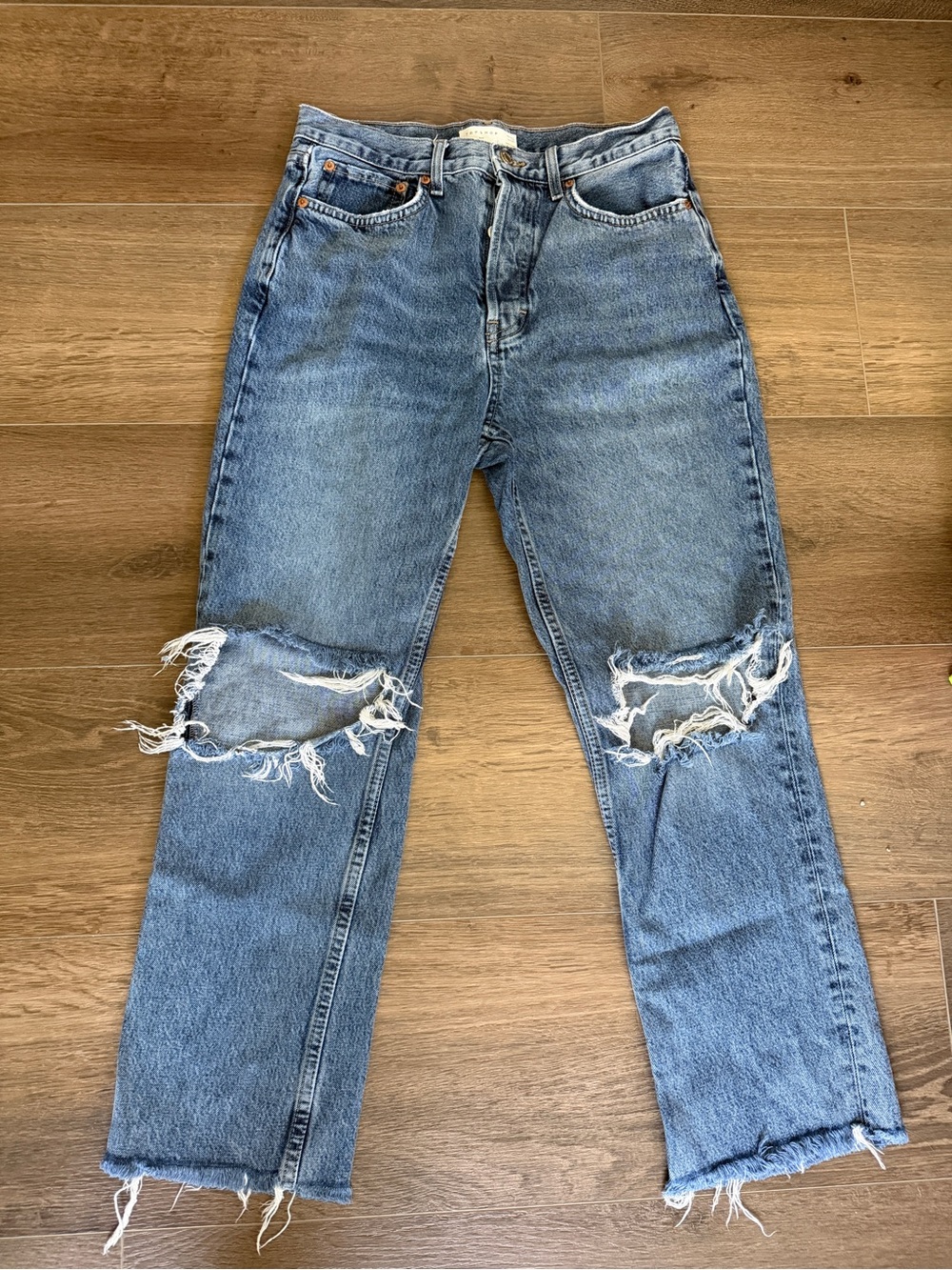 Topshop Light Blue Distressed Straight-Leg Jeans